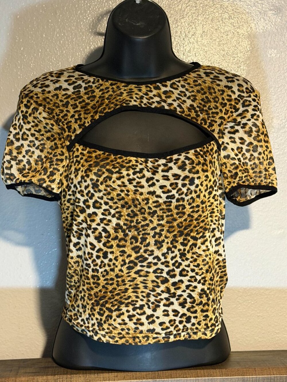 🎀 Urban Outfitters Y2K Style Mesh Leopard Print Cutout Baby Tee Size